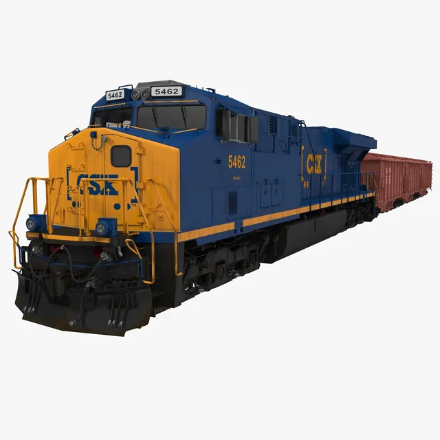 3D models for Film & Video - Train ES40DC CSX Blue and Covered Hopper Car