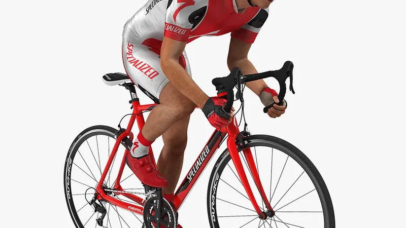 Cyclist Athlete in Red Suit on Bicycle 3D model preview