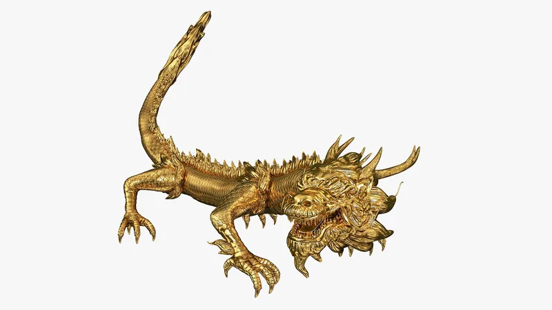 Golden Chinese Dragon Rigged for Cinema 4D 3D model preview