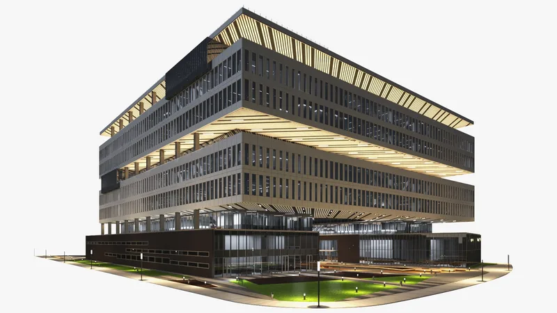 Modern Office Building Night Glow 3D model preview