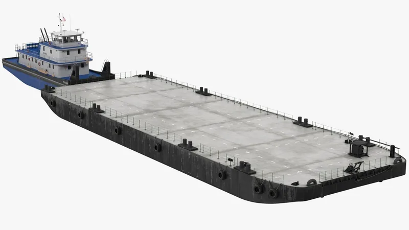Push Boat Ship with Pontoon Barge 3D model preview