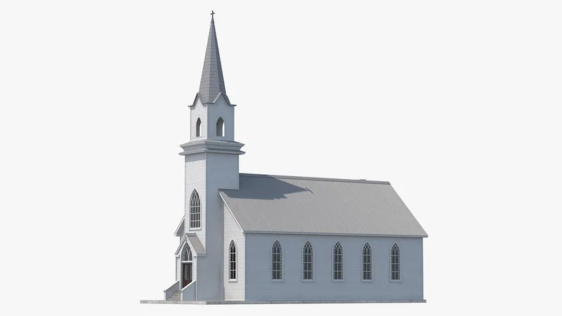Small White Wooden Church 3D model preview