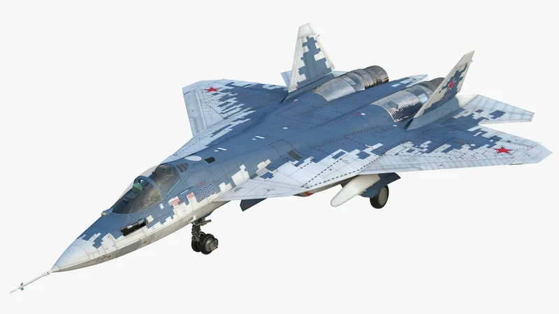 SU-57 Stealth Jet Fighter Pixel Camouflage 3D model preview