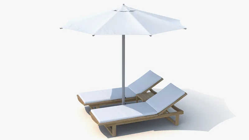 Sun Loungers with Umbrella 3D model preview