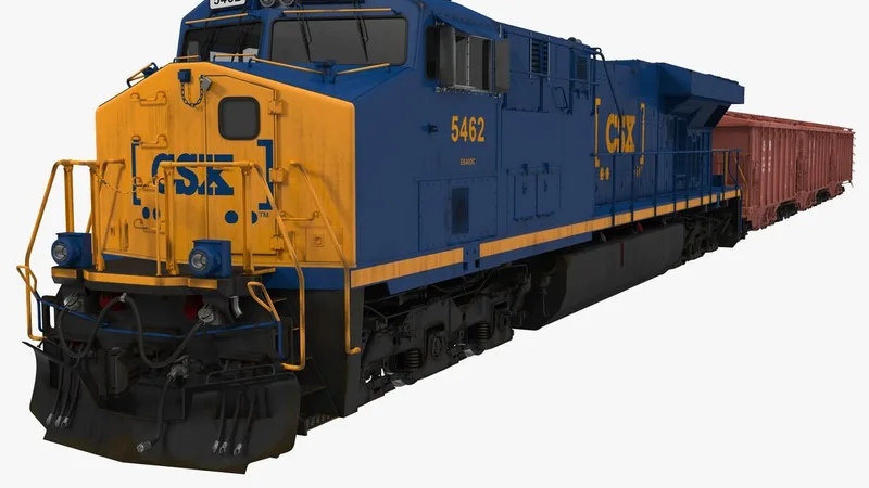 Train ES40DC CSX Blue and Covered Hopper Car 3D model preview